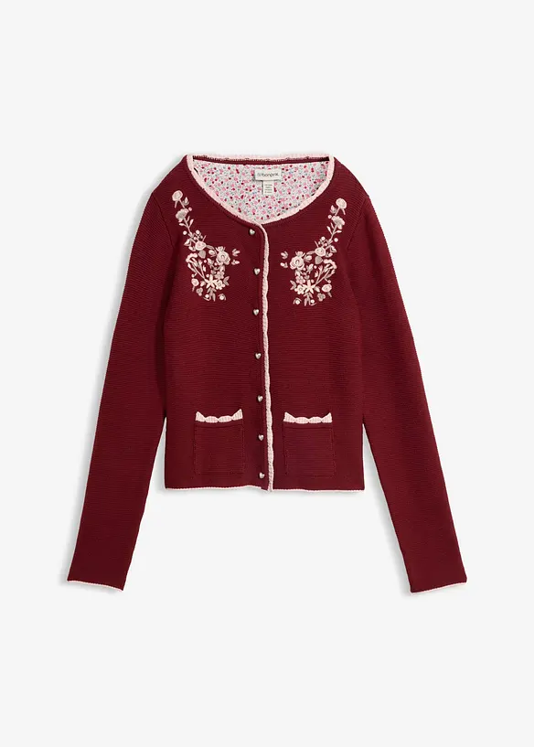 Hübsche Trachten-Strickjacke mit Stickerei in rot von vorne - bonprix