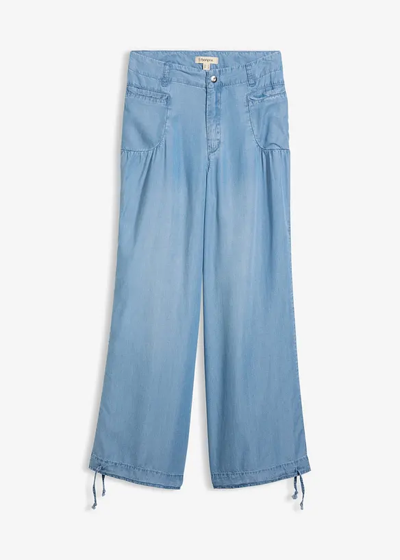 Wide-Leg-Hose aus fließendem Lyocell in blau von vorne - bonprix
