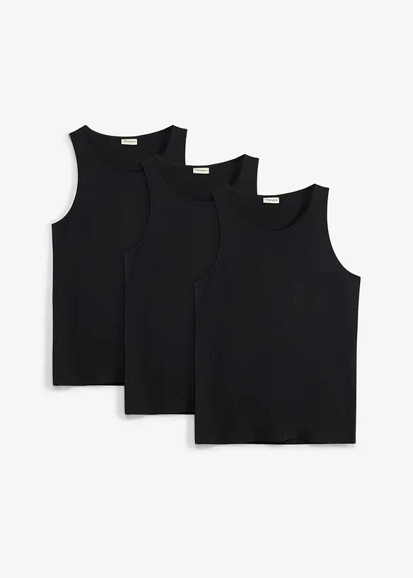Tanktop in Regular Fit (3er Pack) in schwarz von vorne - bonprix