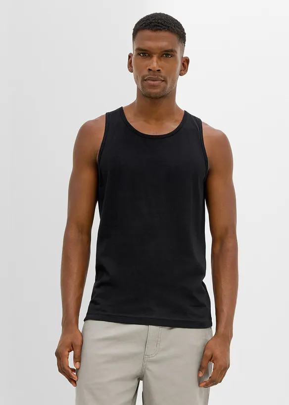 Tanktop in Regular Fit (3er Pack) in schwarz von vorne (im Anschnitt) - bonprix
