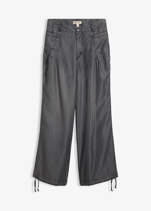 Wide-Leg-Hose aus fließendem Lyocell in schwarz von vorne - bonprix