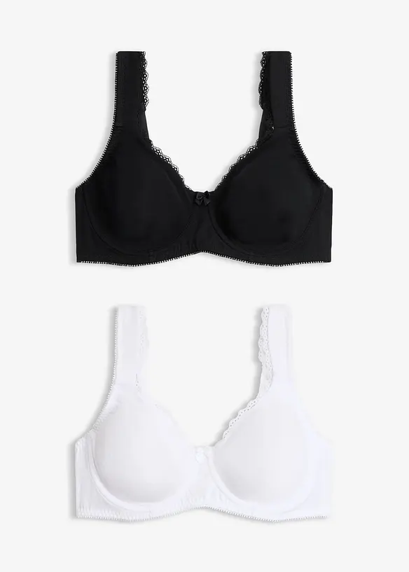 Minimizer T-Shirt-BH mit Bügel mit Bio-Baumwolle (2er Pack) in schwarz von vorne - bonprix