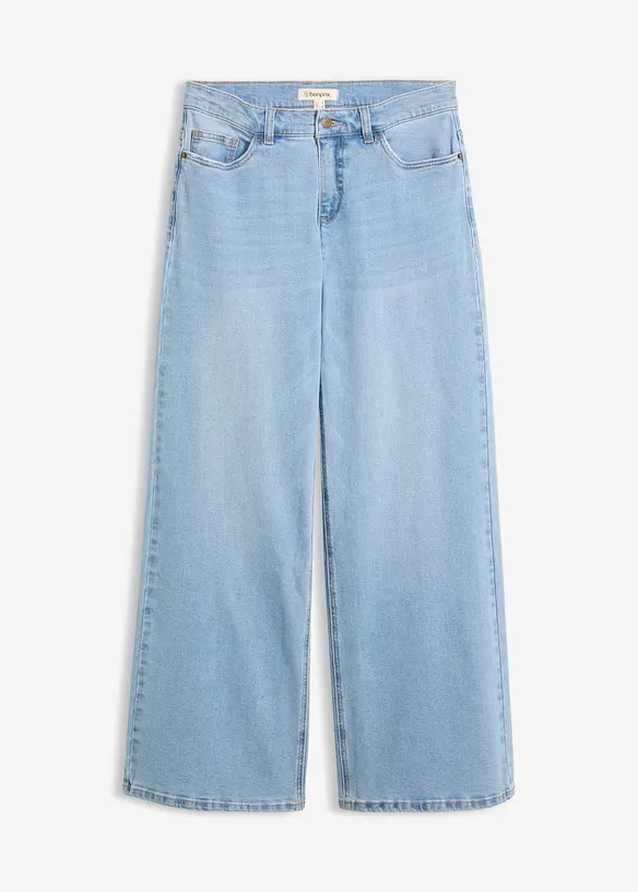 Wide-Leg-Jeans Mid Waist in blau von vorne - bonprix