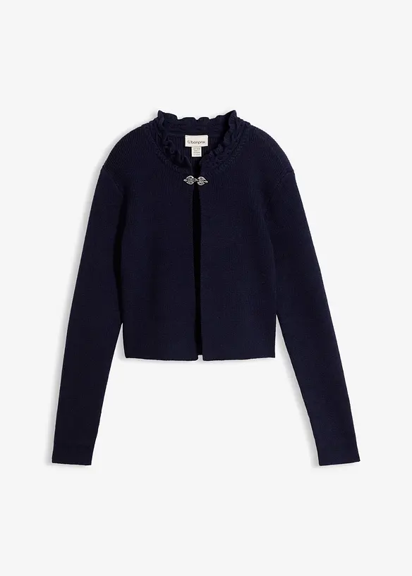 Trachten-Strickjacke in blau von vorne - bonprix