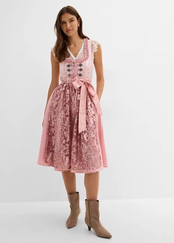 Dirndl mit Pailletten Schürze (2-tlg.Set) in rosa von vorne (Totalaufnahme) - bonprix