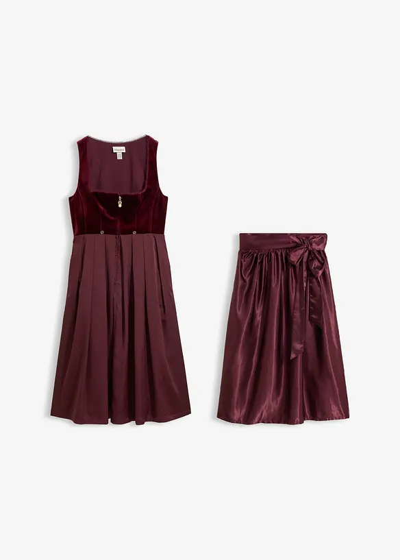 Dirndl mit Samt in Midilänge (2-tlg.Set) in rot von vorne - bonprix