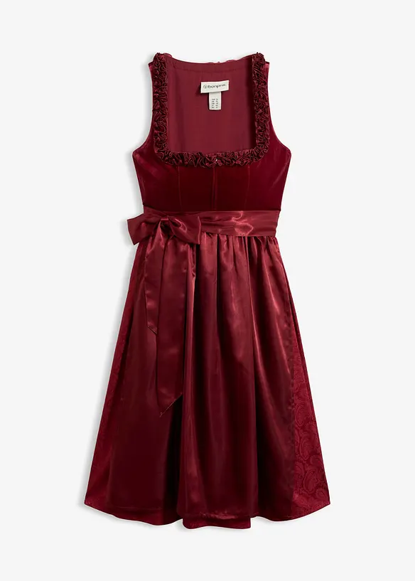 Dirndl mit Samt in Midilänge (2-tlg.Set) in rot von vorne - bonprix