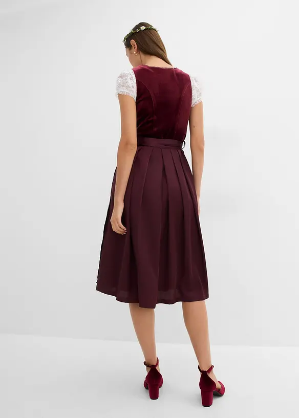 Dirndl mit Samt in Midilänge (2-tlg.Set) in rot von hinten (Totalaufnahme) - bonprix