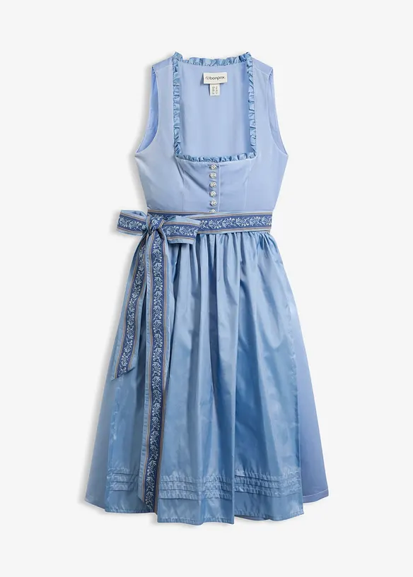 Dirndl mit Samt in Midilänge (2-tlg.Set) in blau von vorne - bonprix