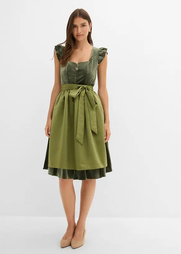 Dirndl und Schürze (2-tlg.Set) in grün von vorne (Totalaufnahme) - bonprix