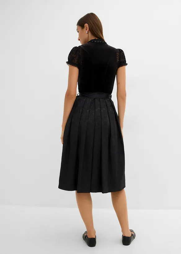 Dirndl mit Samtrock (2-tlg.Set) in schwarz von hinten (Totalaufnahme) - bonprix