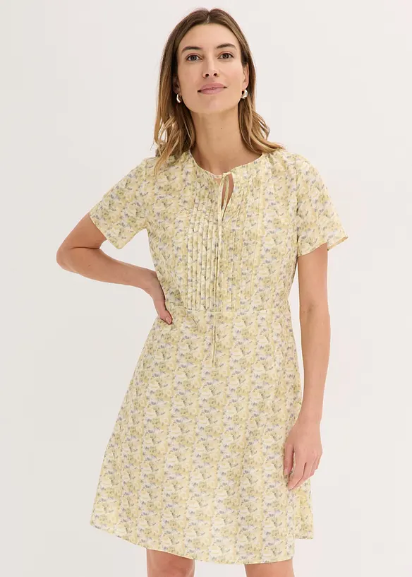 Kurzes Kleid aus leichter Baumwolle in gelb von vorne (Totalaufnahme) - bonprix