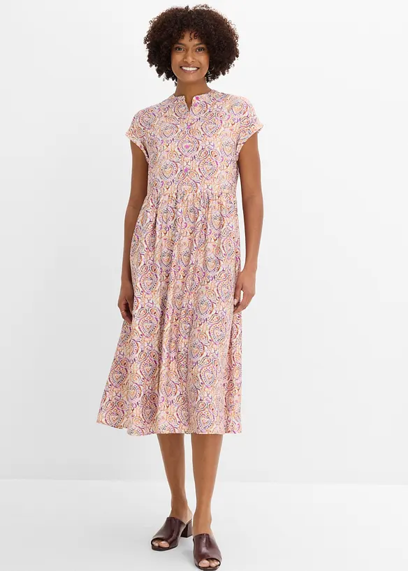 Midikleid aus Viskose-Mix in weiß von vorne (Totalaufnahme) - bonprix