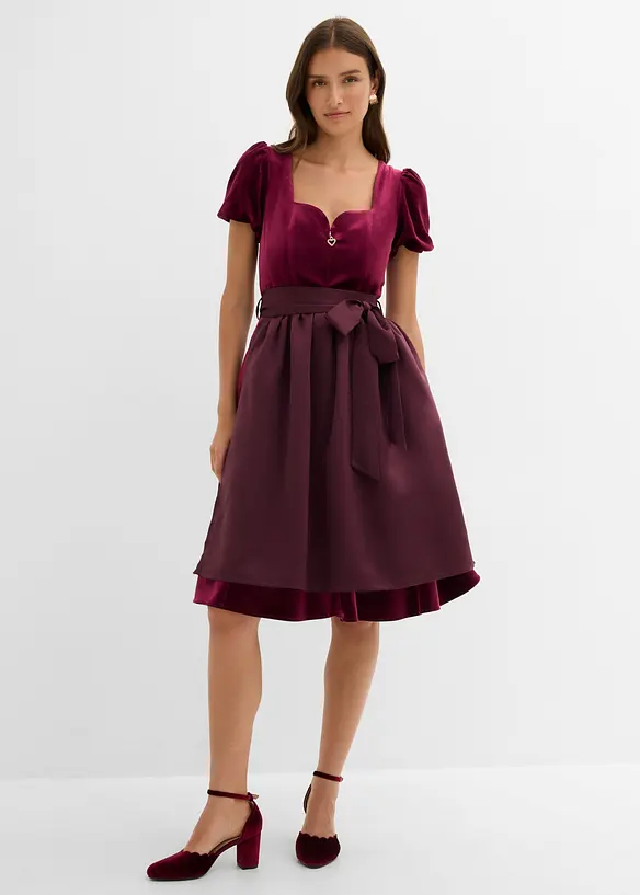 Dirndl und Schürze (2-tlg.Set) in rot von vorne (Totalaufnahme) - bonprix