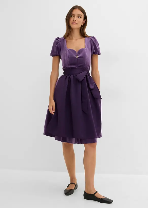 Dirndl und Schürze (2-tlg.Set) in lila von vorne (Totalaufnahme) - bonprix