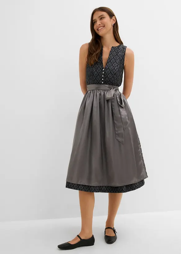 Dirndl mit Schürze (Doppelpack 2-tlg. Set) in grau von vorne (Totalaufnahme) - bonprix Dirndl mit Schürze (Doppelpack 2-tlg. Set) in grau von vorne (Totalaufnahme) - bonprix
