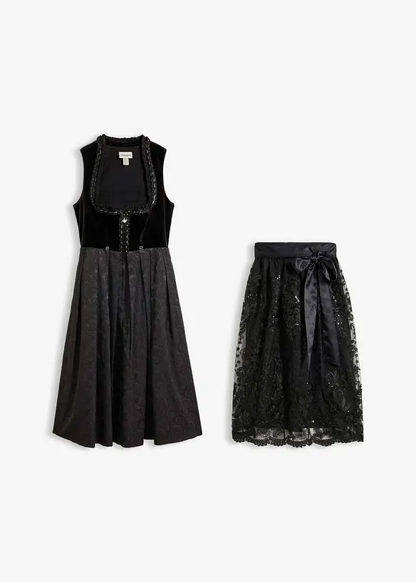 Dirndl mit Samtrock (2-tlg.Set) in schwarz von vorne - bonprix