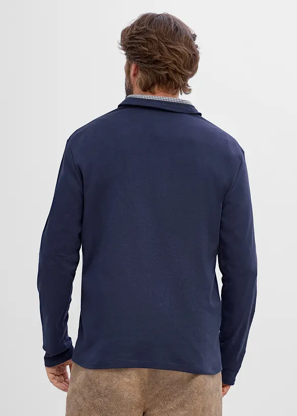 Poloshirt aus reiner Baumwolle mit karierten Details in blau von hinten (im Anschnitt) - bonprix