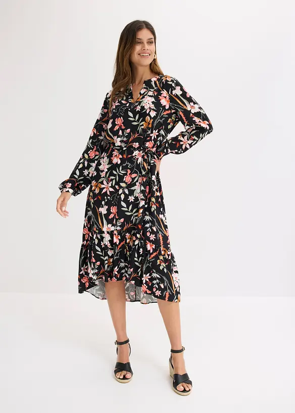 Midikleid aus Viskose in schwarz von vorne (Totalaufnahme) - bonprix Midikleid aus Viskose in schwarz von vorne (Totalaufnahme) - bonprix
