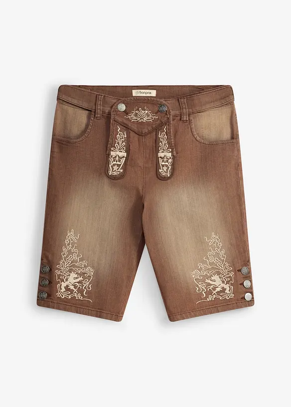 Jeans-Trachtenhose mit Vintage-Waschung in Regular Fit in braun von vorne - bonprix