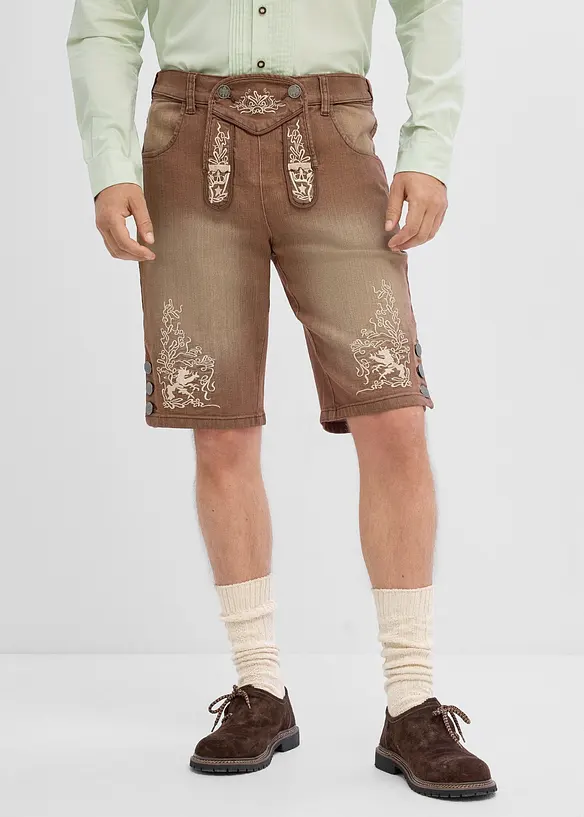 Jeans-Trachtenhose mit Vintage-Waschung in Regular Fit in braun von vorne - bonprix