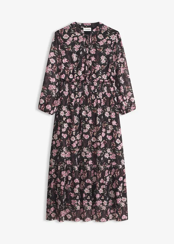 Midikleid aus feinem Mesh in schwarz von vorne - bonprix