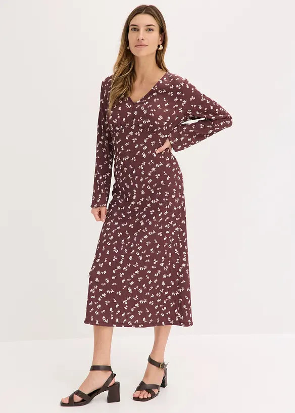Midikleid aus strukturiertem Crêpe in lila von vorne (Totalaufnahme) - bonprix