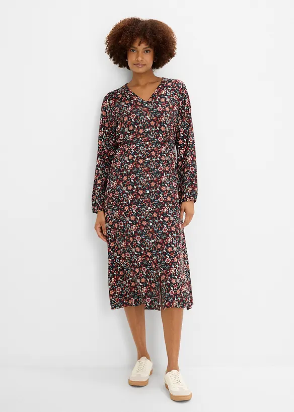 Midikleid aus fließender Viskose in lila von vorne (Totalaufnahme) - bonprix Midikleid aus fließender Viskose in lila von vorne (Totalaufnahme) - bonprix