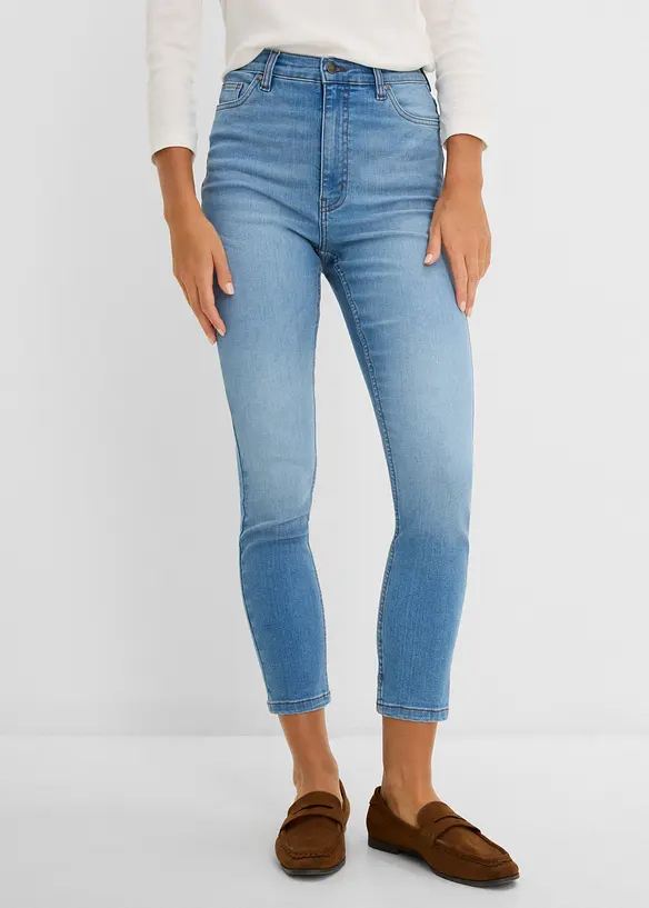 Skinny-Jeans High Waist cropped in blau von vorne - bonprix
