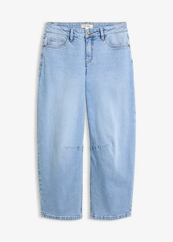 Barrel-Jeans Mid Waist in blau von vorne - bonprix