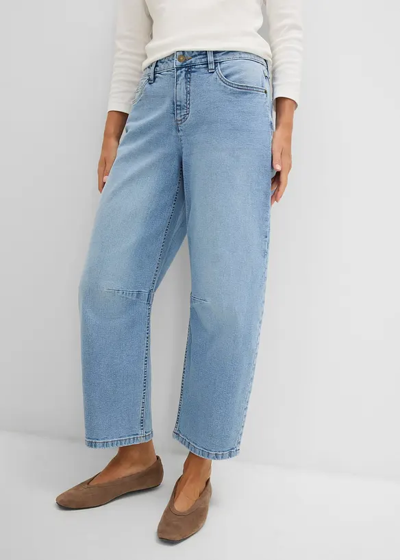Barrel-Jeans Mid Waist in blau von vorne - bonprix