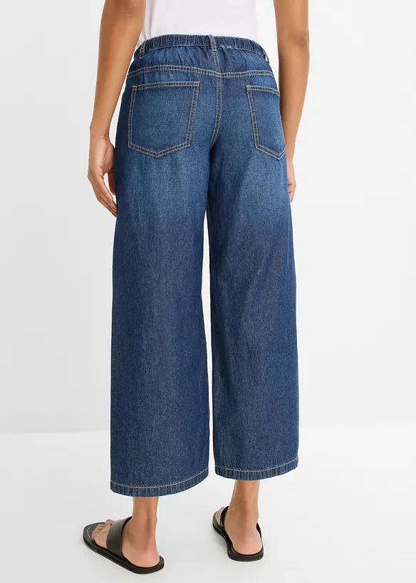 Wide-Leg-Jeans, cropped in blau von hinten - bonprix