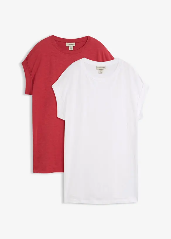 Longshirt aus reiner Bio-Baumwolle (2er Pack) in rot von vorne - bonprix