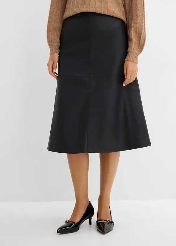 Midirock aus Lederimitat in schwarz von vorne - bonprix Midirock aus Lederimitat in schwarz von vorne - bonprix