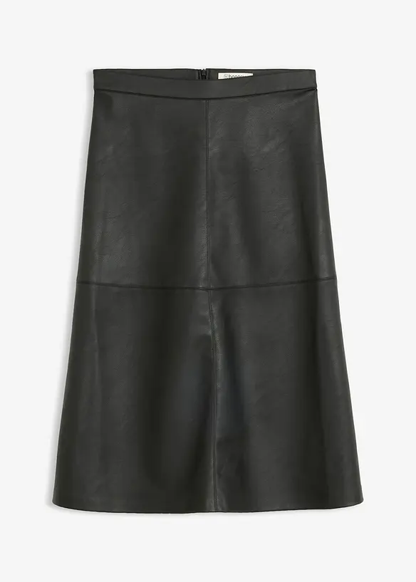 Midirock aus Lederimitat in schwarz von vorne - bonprix Midirock aus Lederimitat in schwarz von vorne - bonprix