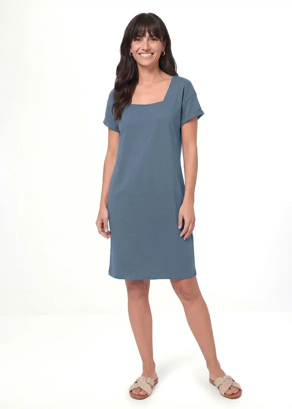 Shirtkleid mit reiner Bio-Baumwolle in blau von vorne (Totalaufnahme) - bonprix