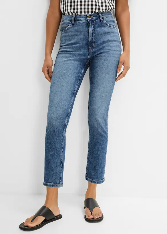 Slim-Fit-Jeans High Waist cropped in blau von vorne - bonprix