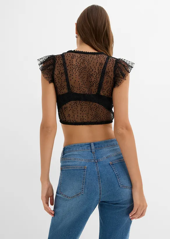 Dirndlbluse in schwarz von hinten (im Anschnitt) - bonprix