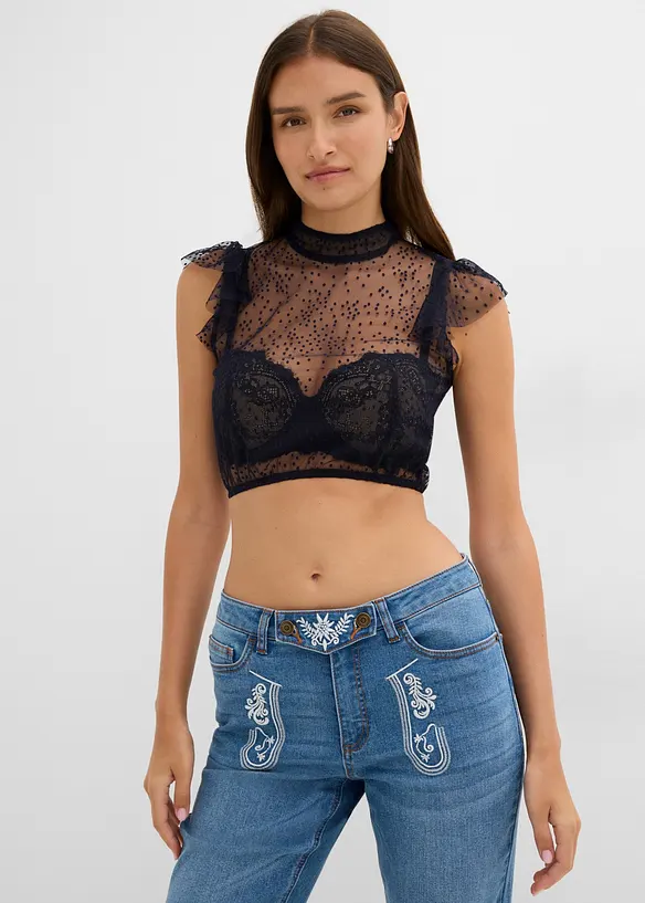 Dirndlbluse in blau von vorne (im Anschnitt) - bonprix