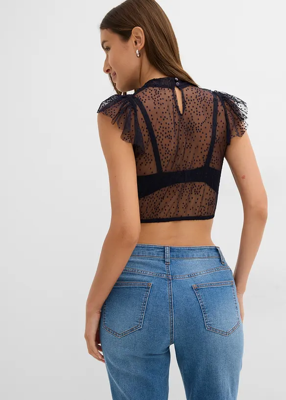 Dirndlbluse in blau von hinten (im Anschnitt) - bonprix