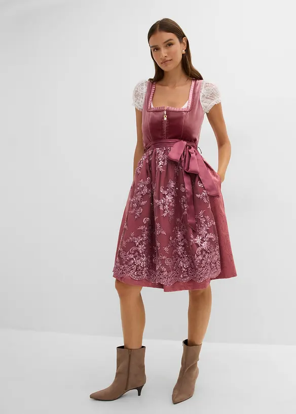 Dirndl mit Pailletten Schürze (2-tlg.Set) in rosa von vorne (Totalaufnahme) - bonprix