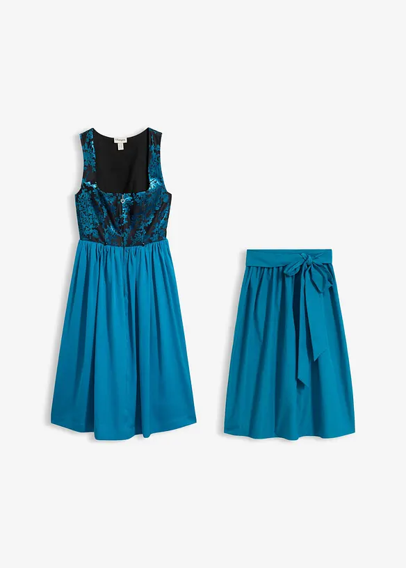 Dirndl mit Samt in Midilänge (2-tlg.Set) in petrol von vorne - bonprix