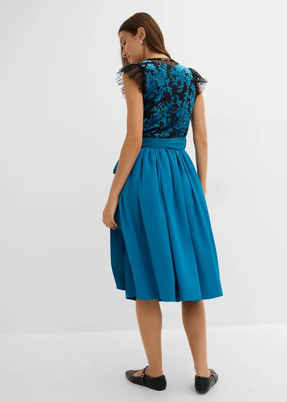 Dirndl mit Samt in Midilänge (2-tlg.Set) in petrol von hinten (Totalaufnahme) - bonprix