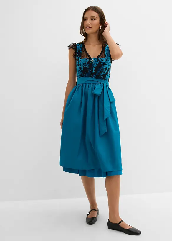 Dirndl mit Samt in Midilänge (2-tlg.Set) in petrol von vorne (Totalaufnahme) - bonprix