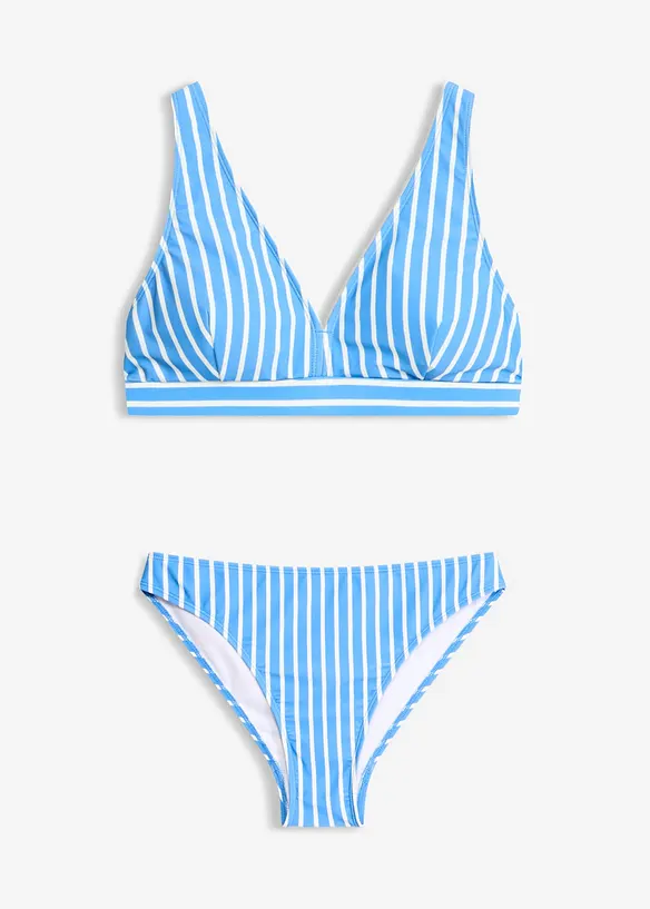 Bustier-Bikini mit V-Ausschnitt (2-tlg.Set) in blau von vorne - bonprix