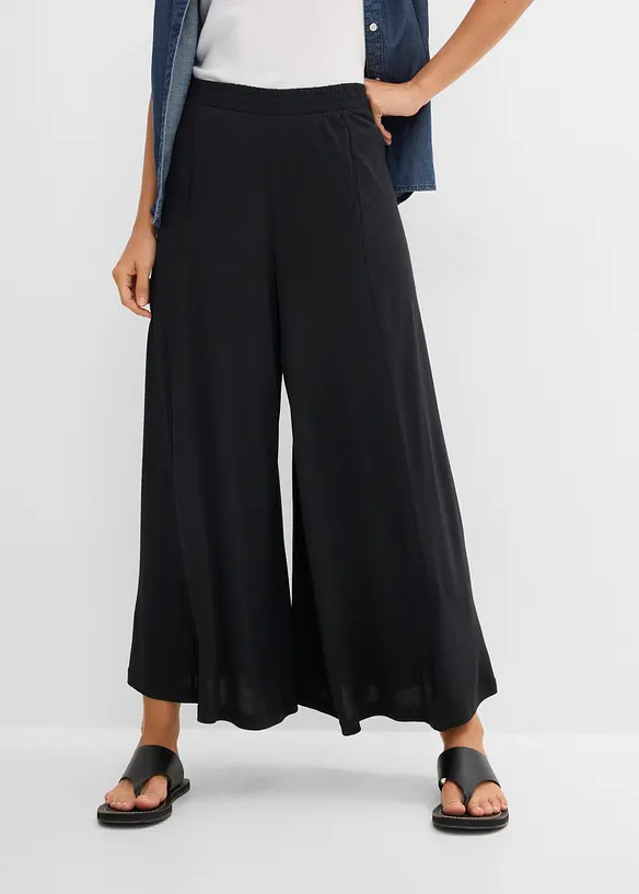 Jersey-Culotte mit weitem Bein in schwarz von vorne - bonprix Jersey-Culotte mit weitem Bein in schwarz von vorne - bonprix