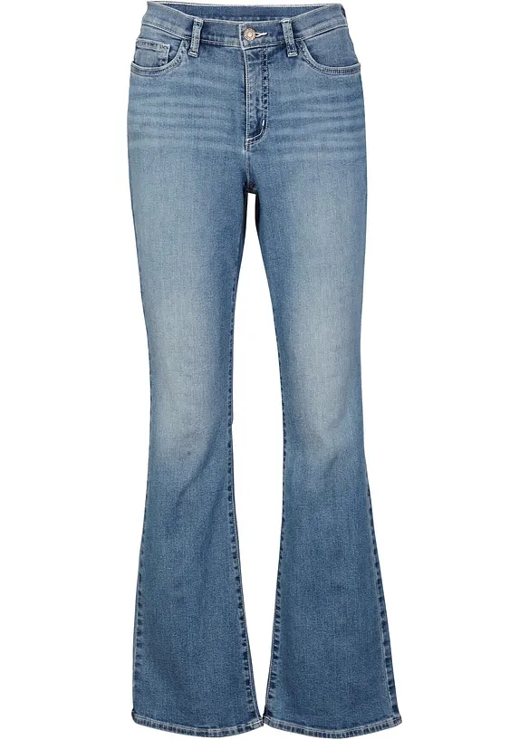 Bootcut Jeans Mid Waist, Bio-Baumwolle in blau von vorne - bonprix