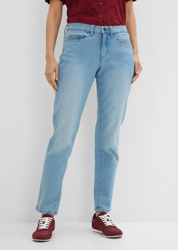 Straight Jeans Mid Waist, Stretch in blau von vorne - bonprix