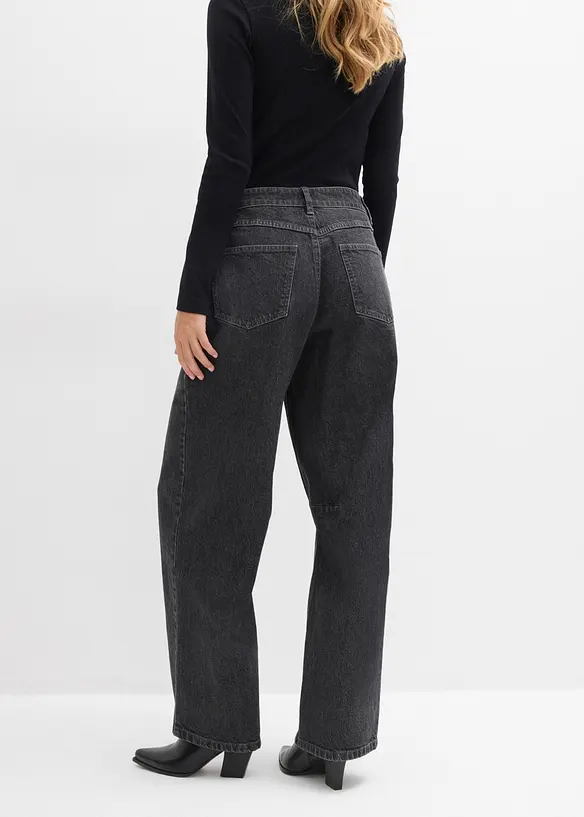 Barrel-Jeans Mid Waist in grau von hinten - bonprix