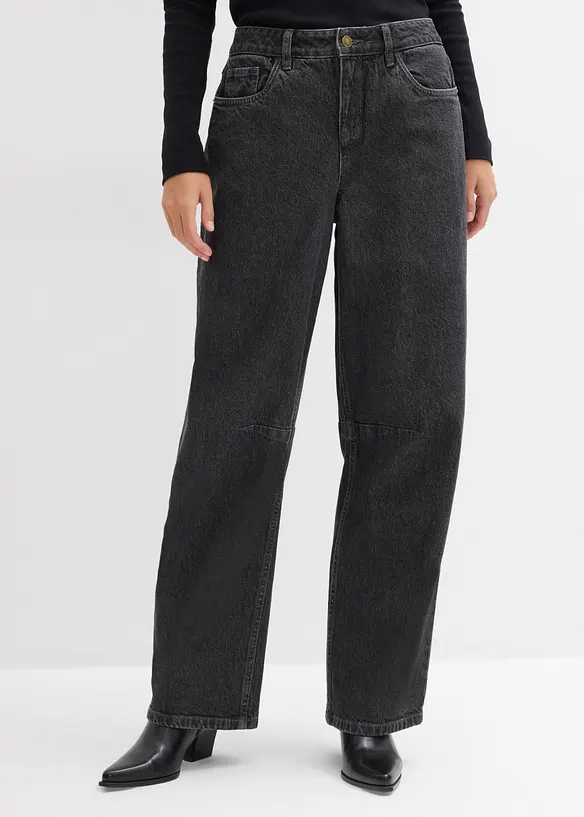 Barrel-Jeans Mid Waist in grau von vorne - bonprix